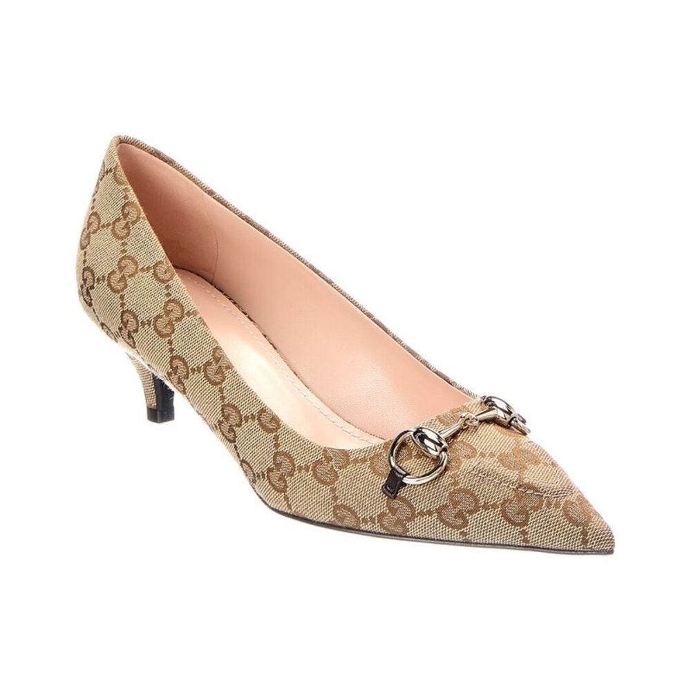Gucci Horsebit Gg Supreme Canvas & Leather Pump, Beige